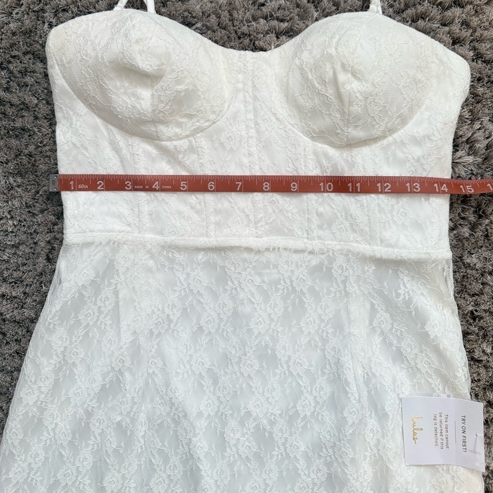 Lulus White Lace Bustier Maxi Dress – Size L – Stretch Fit Bridal Gown – New - Picture 11 of 16